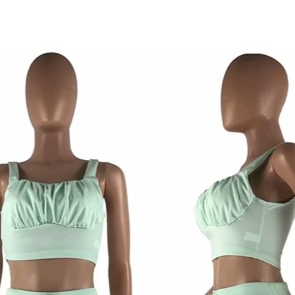 Pistachio Cropped Top Tank Rouched Bodice Romantic Lightweight NWOT XXL - Picture 4 of 6